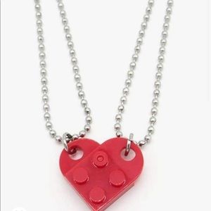2 pieces Lego Puzzle Brick Pendant Necklaces Love Heart Shape Combine Necklace